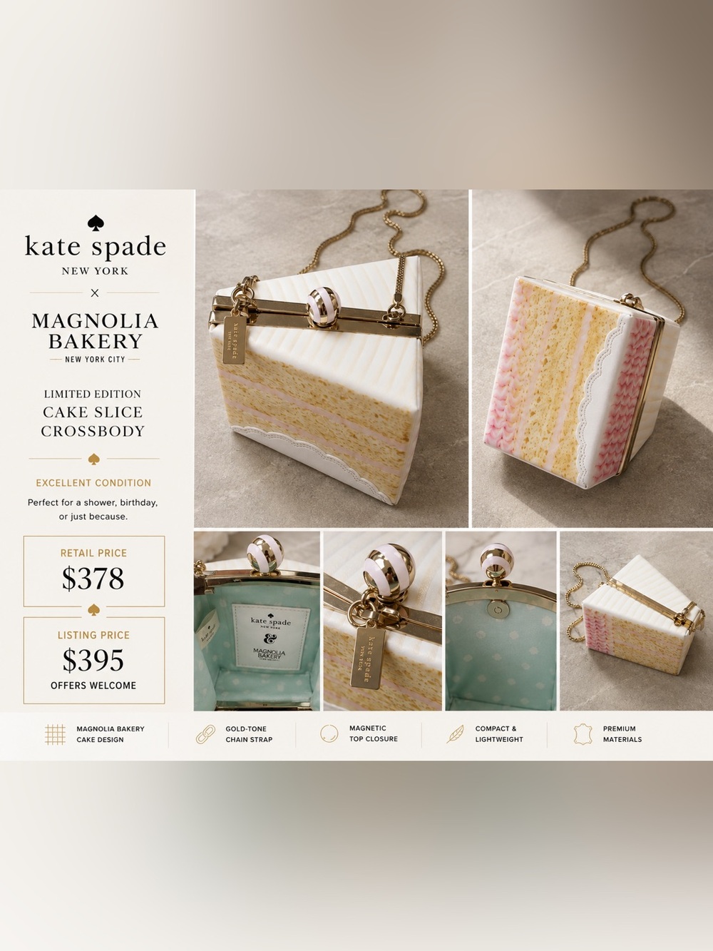 kate spade Cream, Pink & Gold Cake Slice Mini Crossbody